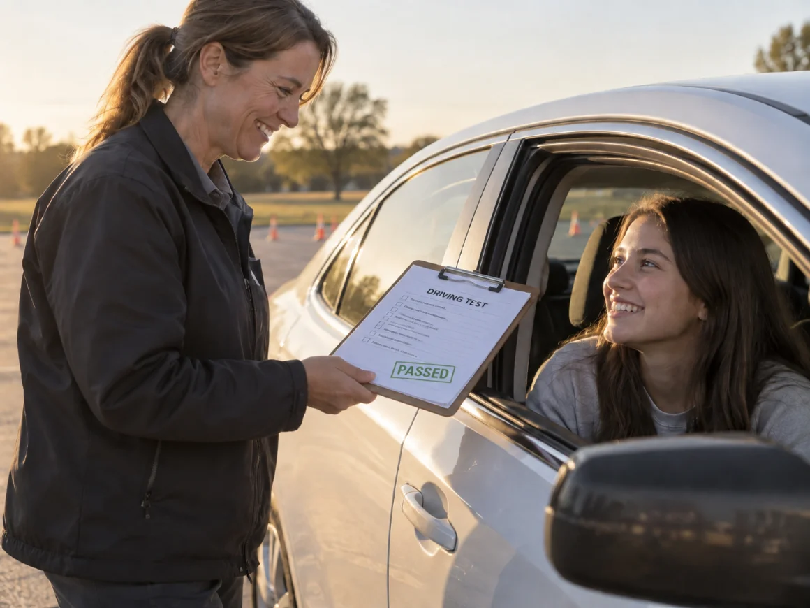 Student holding a new driver's license
